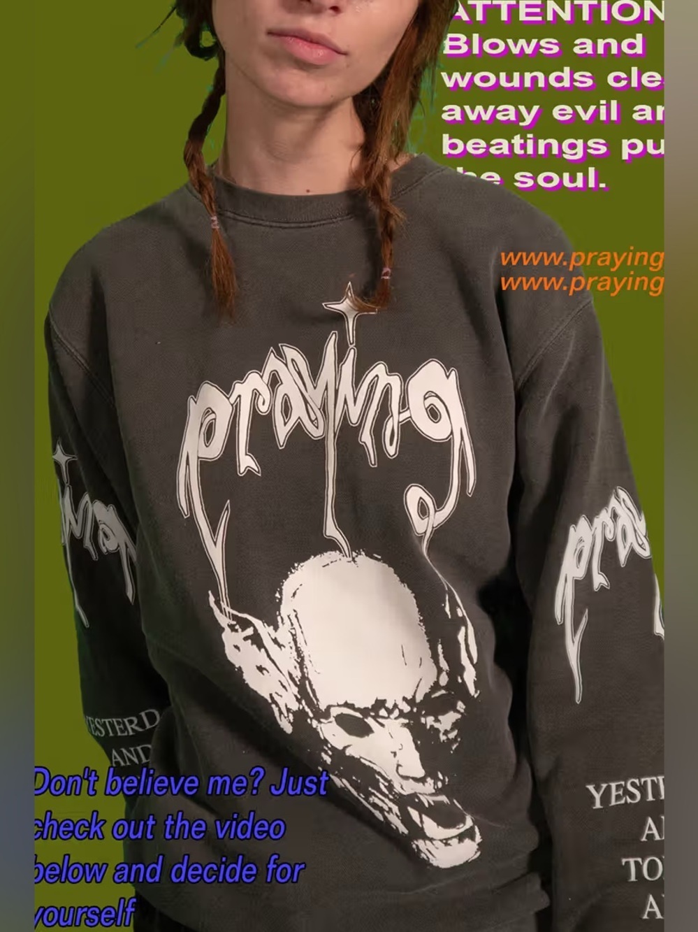 Praying Vampire Graphic Long Sleeve Indie Los Angeles Designer Punk Grunge Goth